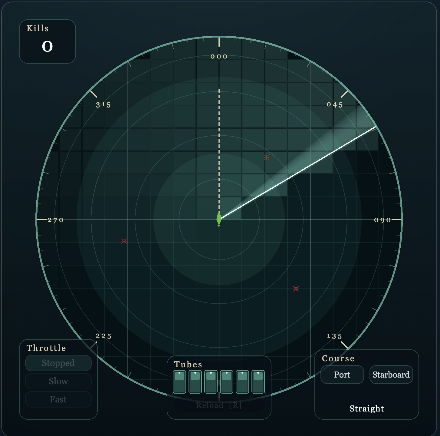Screenshot of the SUBSUNK submarine combat game