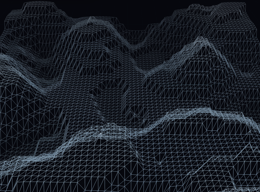 A screenshot from the Sea of Simulation noise-art demo, showing a dynamic pattern of colorful noise